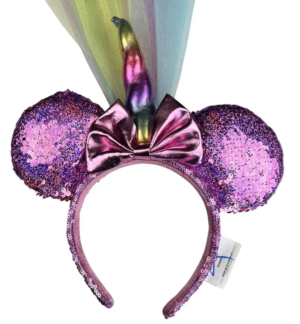 Disney Minnie Mouse Sequin Princess Veil Rainbow Unicorn Ears Headband